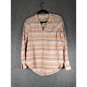 Beachlunchlounge Blouse Women XS Long Sleeve Striped V Neck Linen Blend Vacation